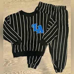 H&M Boys Kids Youth Sweat suit set LA Dodgers black pinstripe size 6x top pants